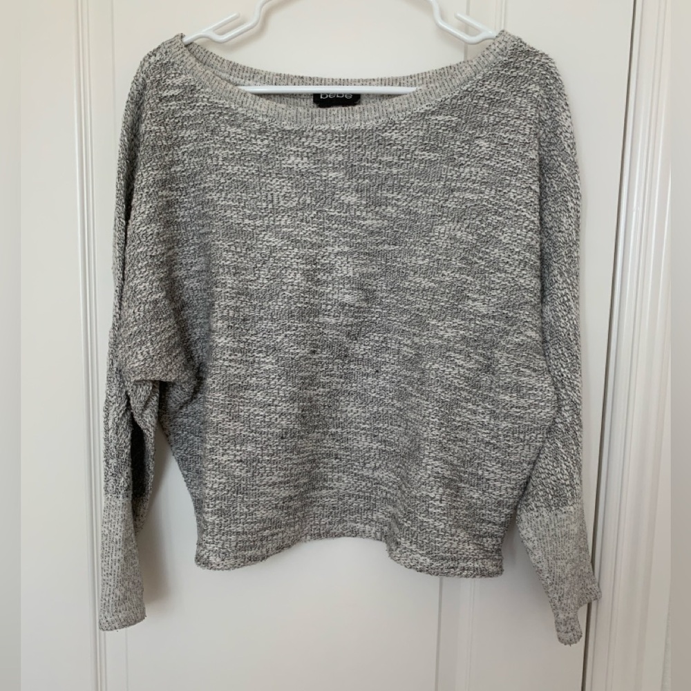 Bebe Gray Marled Dolman Sleeve Sweater Cropped Batwing Pullover Size M